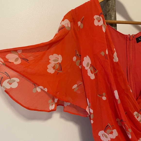 Lauren Ralph Lauren Orange Chiffon Floral Print Wrap Dress - Picture 4 of 10